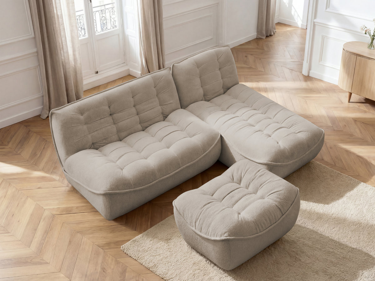 Canapé d'angle modulable SERENA chiné avec pouf taupe — vue 5