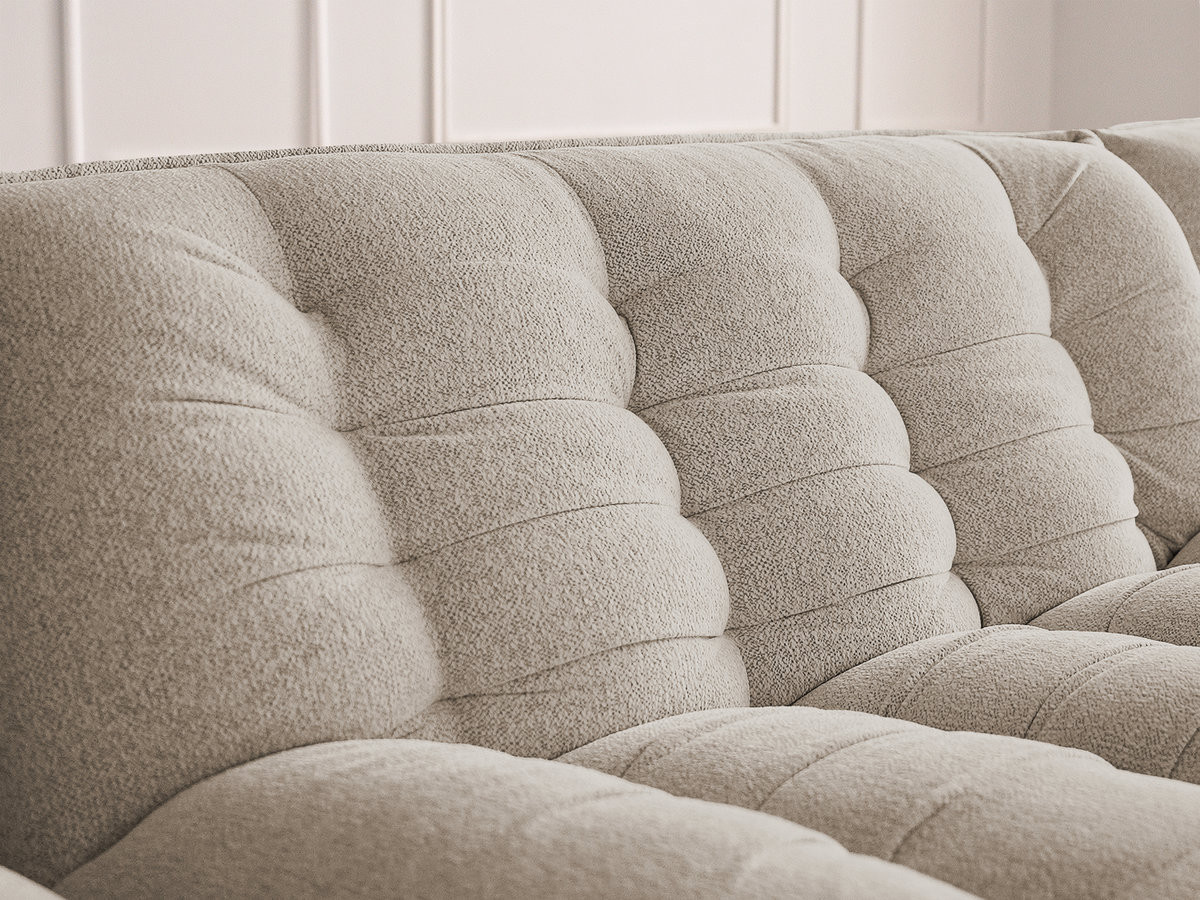 Canapé d'angle fixe modulable SERENA tissu chiné avec pouf