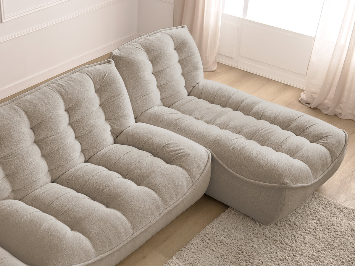 Canapé d'angle fixe modulable SERENA tissu chiné avec pouf