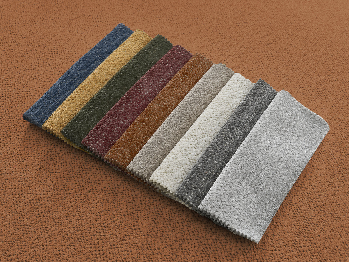 Canapé d'angle fixe modulable SERENA tissu chiné avec pouf