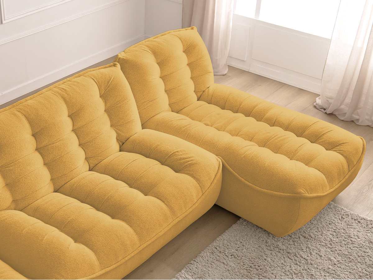 Canapé d'angle fixe modulable SERENA tissu chiné avec pouf