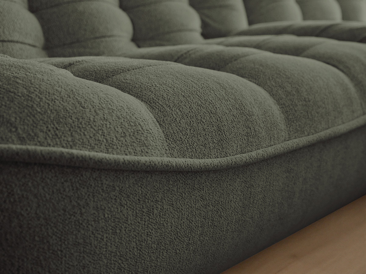 Canapé d'angle fixe modulable SERENA tissu chiné avec pouf