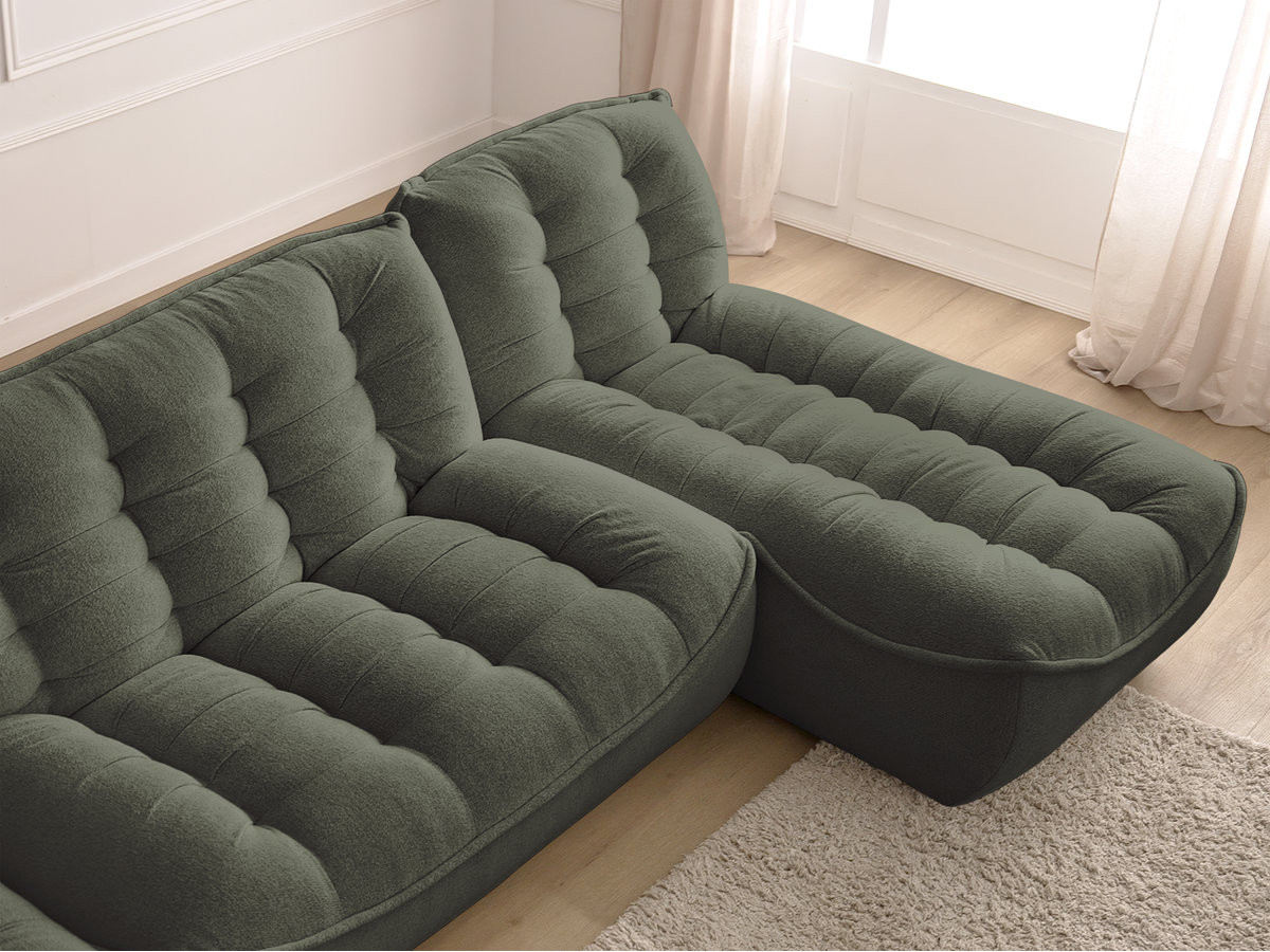 Canapé d'angle fixe modulable SERENA tissu chiné avec pouf