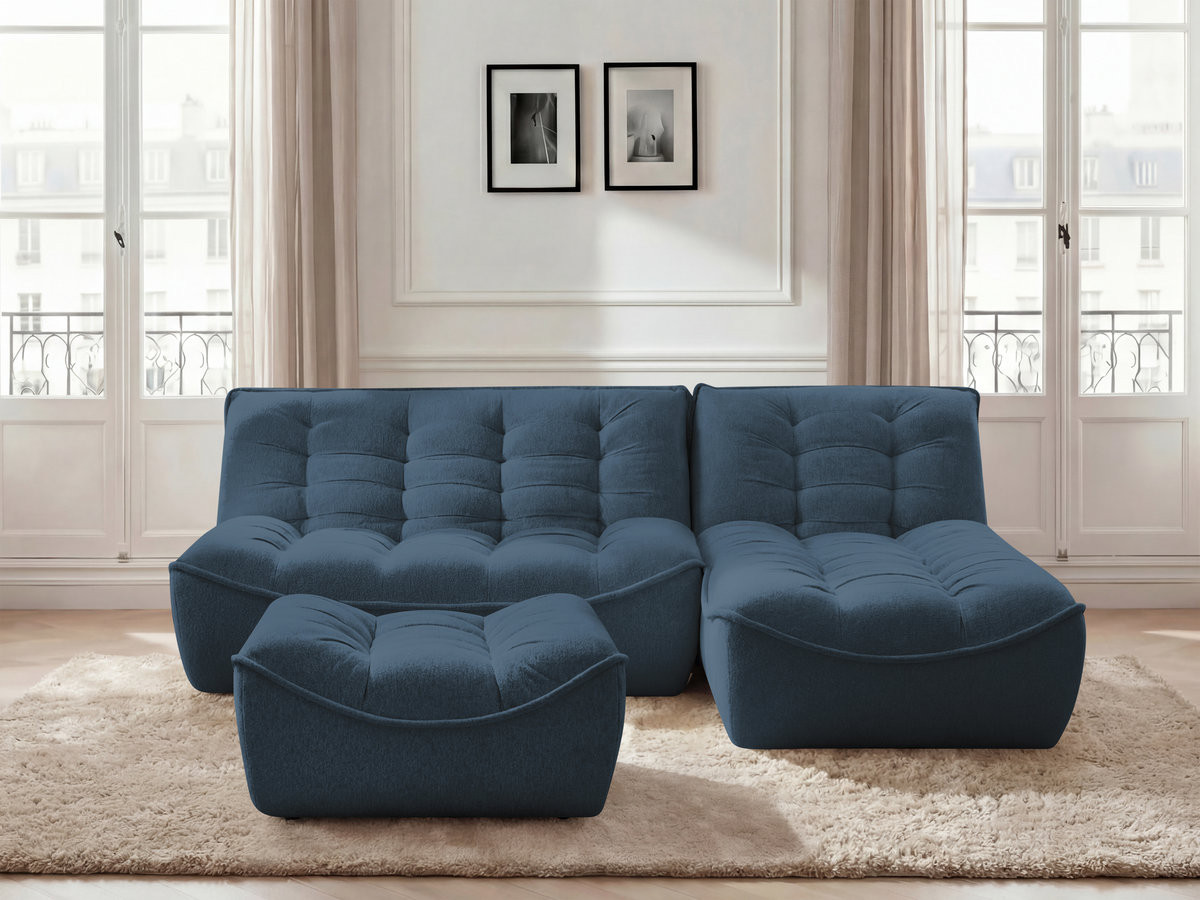 Canapé d'angle modulable SERENA chiné avec pouf bleu — vue 4