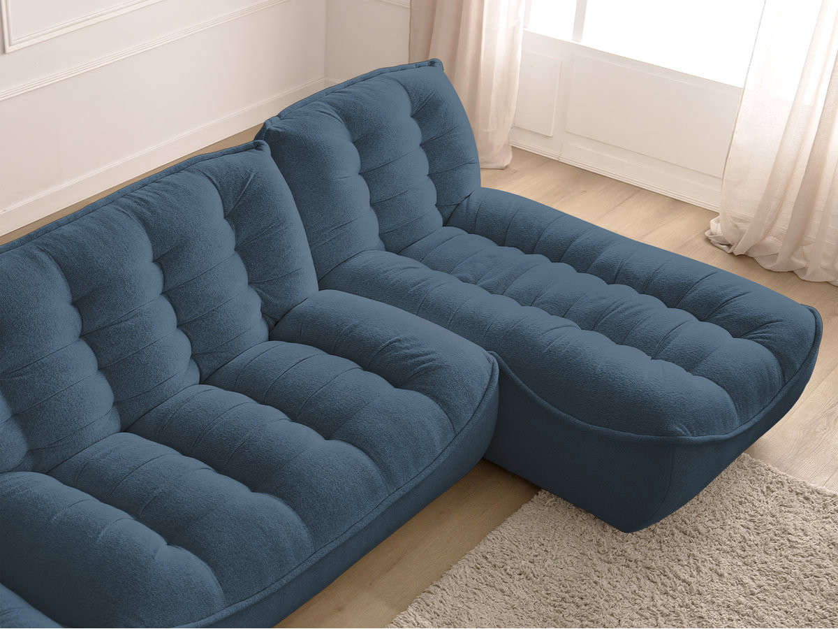 Canapé d'angle fixe modulable SERENA tissu chiné avec pouf