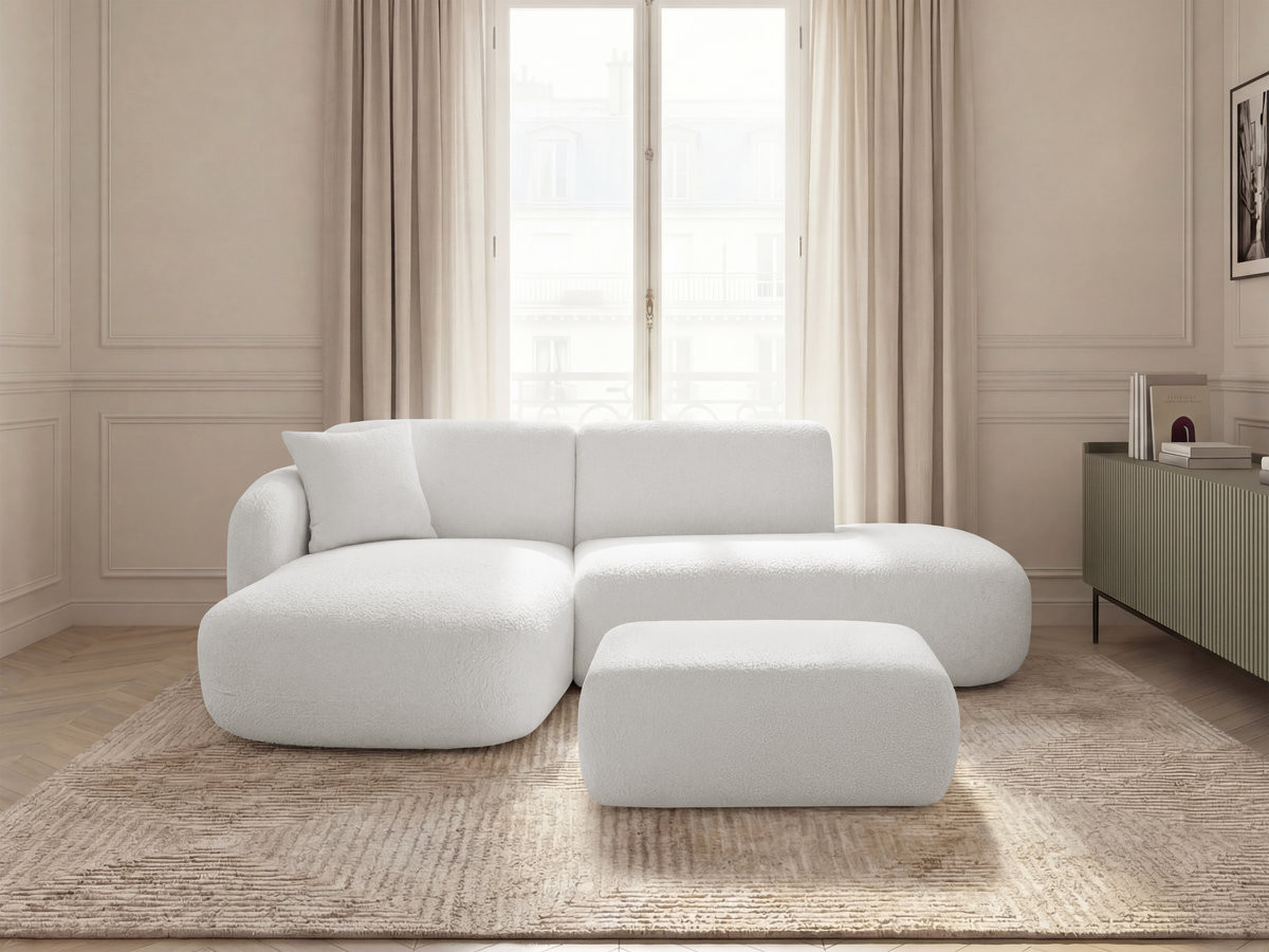 Canapé d'angle fixe modulable ANDA avec 1 méridienne, 1 chauffeuse bout de canapé et 1 pouf