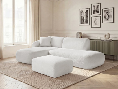 Canapé d'angle fixe modulable ANDA avec 1 méridienne, 1 chauffeuse bout de canapé et 1 pouf