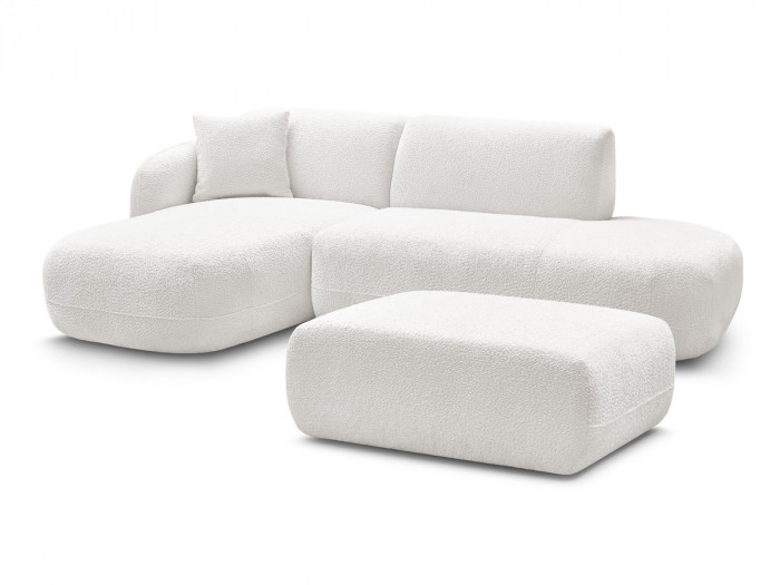 Canapé d'angle fixe modulable ANDA avec 1 méridienne, 1 chauffeuse bout de canapé et 1 pouf