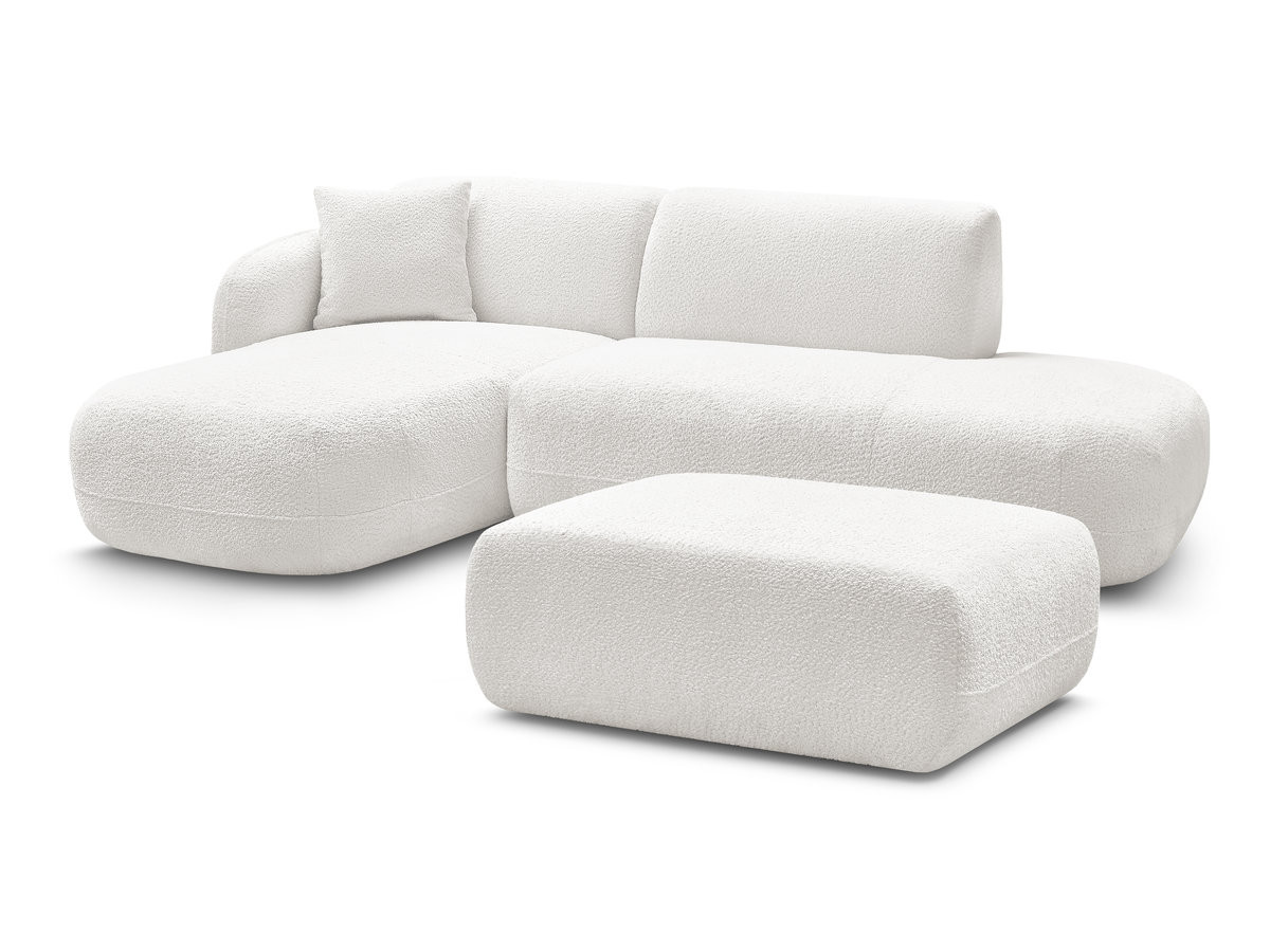 Canapé d'angle fixe modulable ANDA avec 1 méridienne, 1 chauffeuse bout de canapé et 1 pouf