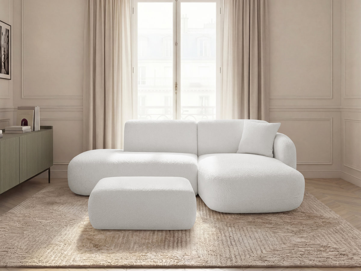 Canapé d'angle fixe modulable ANDA avec 1 méridienne, 1 chauffeuse bout de canapé et 1 pouf