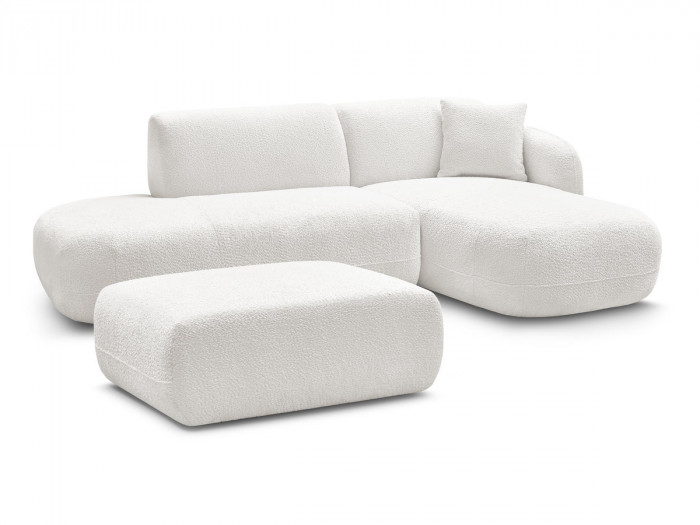 Canapé d'angle fixe modulable ANDA avec 1 méridienne, 1 chauffeuse bout de canapé et 1 pouf