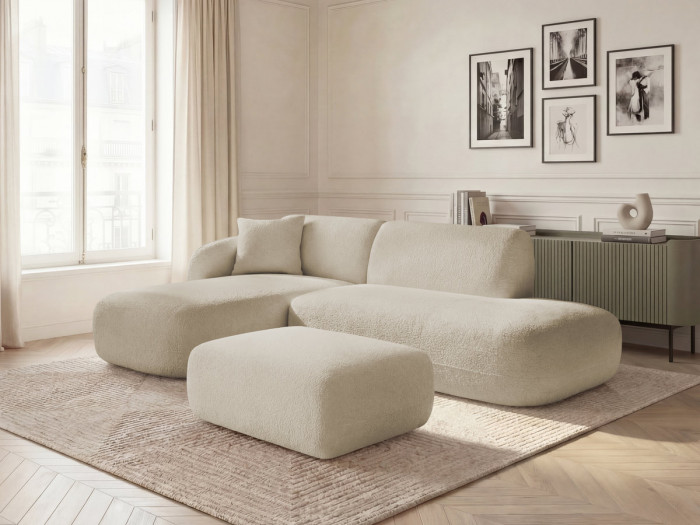 Canapé d'angle fixe modulable ANDA avec 1 méridienne, 1 chauffeuse bout de canapé et 1 pouf