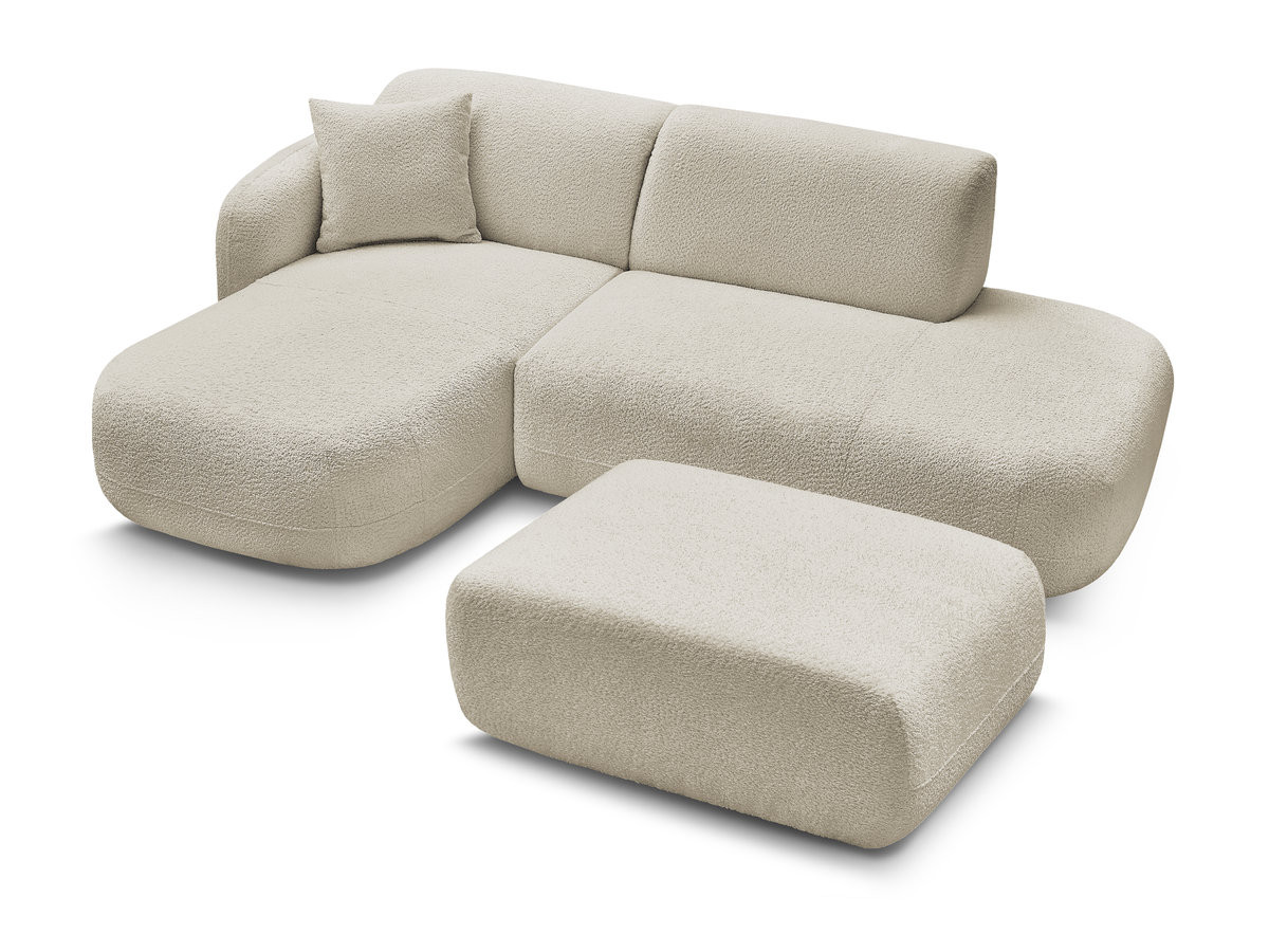 Canapé d'angle fixe modulable ANDA avec 1 méridienne, 1 chauffeuse bout de canapé et 1 pouf