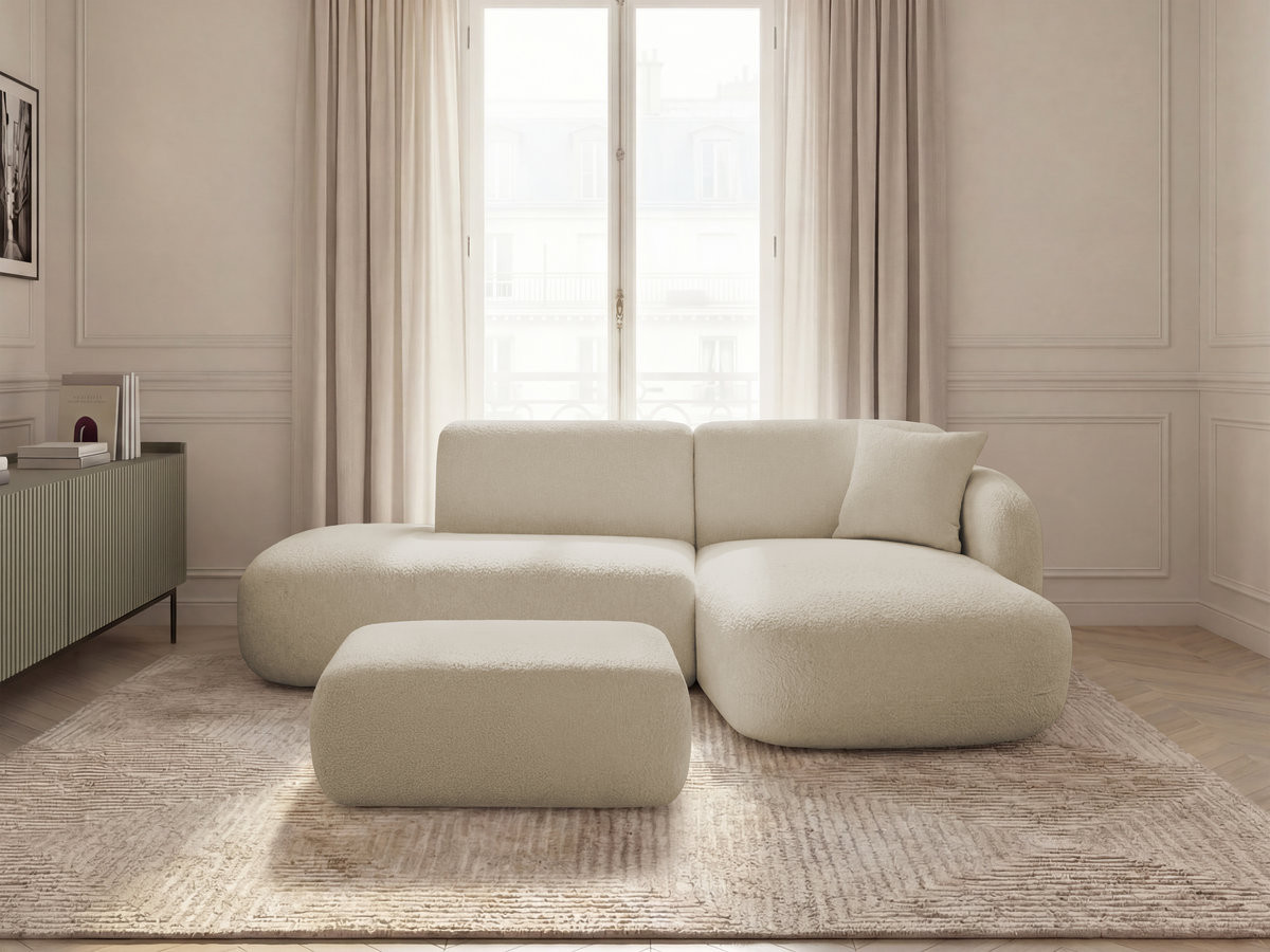 Canapé d'angle fixe modulable ANDA avec 1 méridienne, 1 chauffeuse bout de canapé et 1 pouf