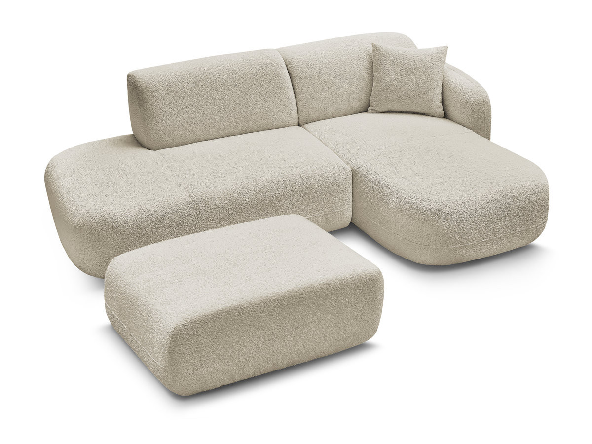 Canapé d'angle fixe modulable ANDA avec 1 méridienne, 1 chauffeuse bout de canapé et 1 pouf