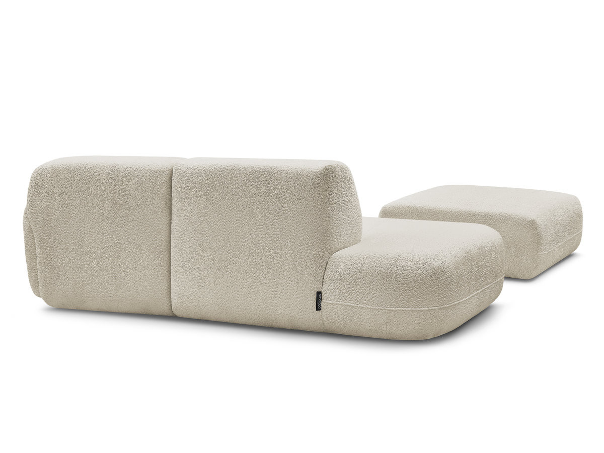 Canapé d'angle fixe modulable ANDA avec 1 méridienne, 1 chauffeuse bout de canapé et 1 pouf