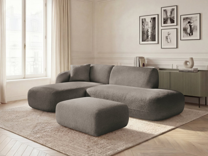 Canapé d'angle fixe modulable ANDA avec 1 méridienne, 1 chauffeuse bout de canapé et 1 pouf