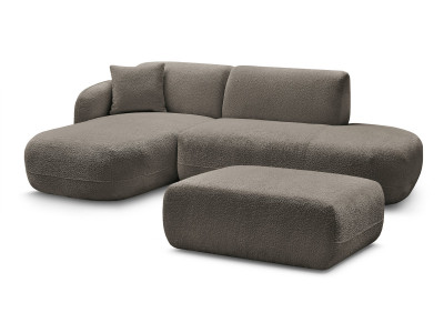 Canapé d'angle fixe modulable ANDA avec 1 méridienne, 1 chauffeuse bout de canapé et 1 pouf