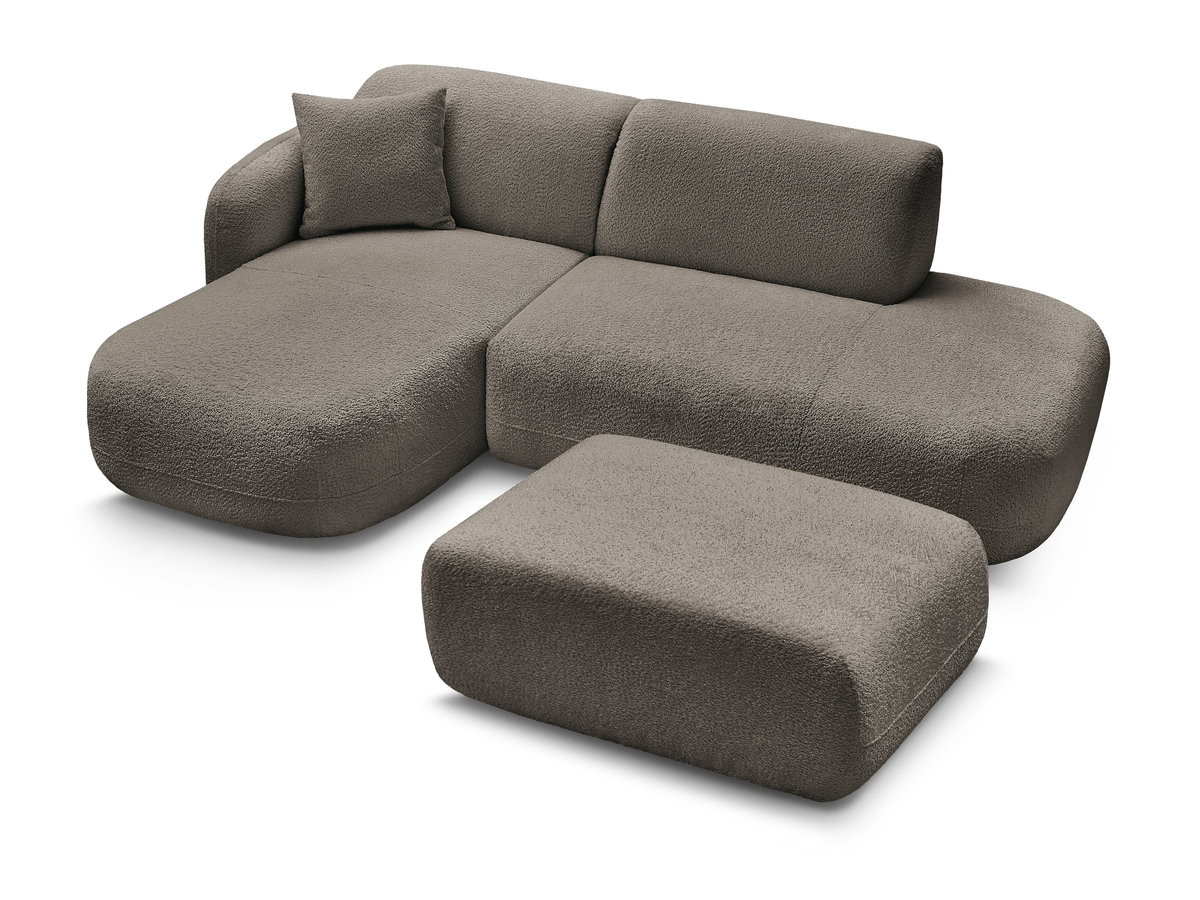 Canapé d'angle fixe modulable ANDA avec 1 méridienne, 1 chauffeuse bout de canapé et 1 pouf