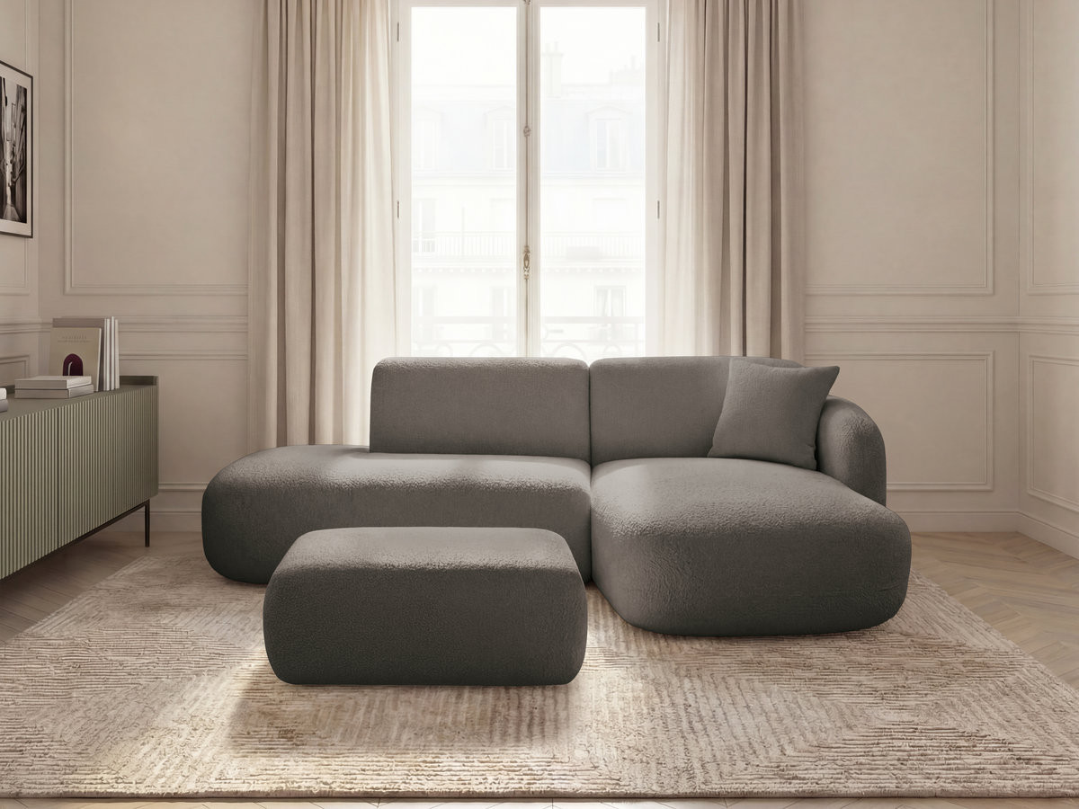 Canapé d'angle fixe modulable ANDA avec 1 méridienne, 1 chauffeuse bout de canapé et 1 pouf