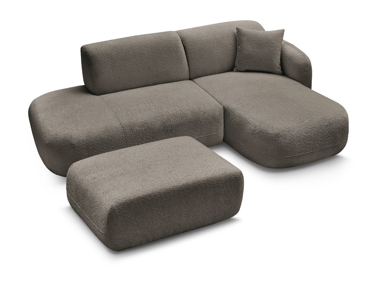 Canapé d'angle fixe modulable ANDA avec 1 méridienne, 1 chauffeuse bout de canapé et 1 pouf