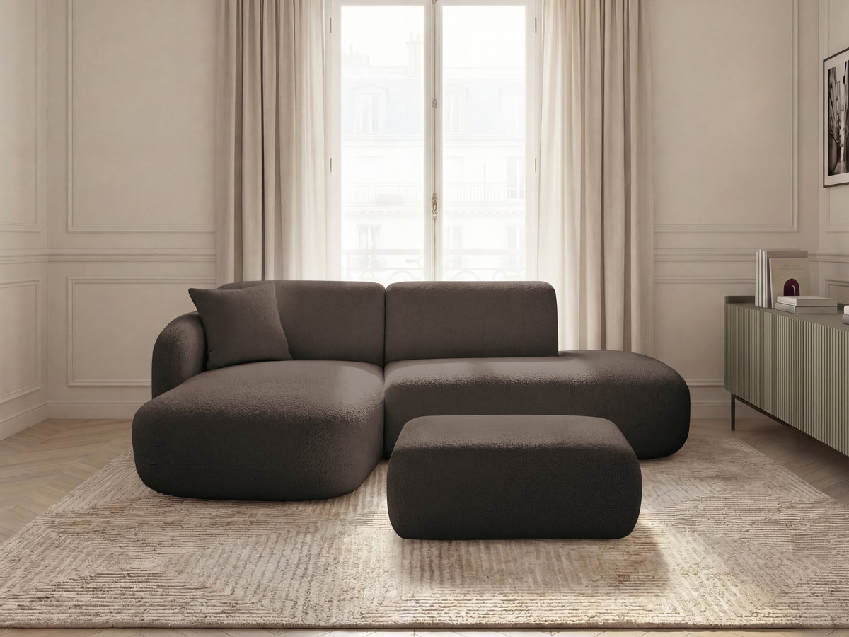 Canapé d'angle fixe modulable ANDA avec 1 méridienne, 1 chauffeuse bout de canapé et 1 pouf