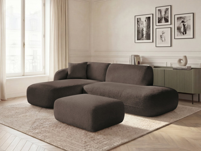 Canapé d'angle fixe modulable ANDA avec 1 méridienne, 1 chauffeuse bout de canapé et 1 pouf