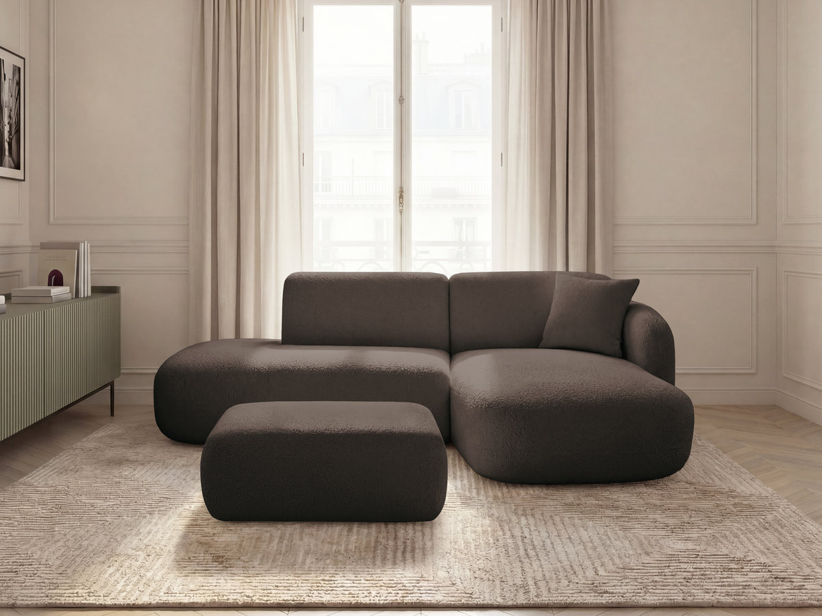 Canapé d'angle fixe modulable ANDA avec 1 méridienne, 1 chauffeuse bout de canapé et 1 pouf