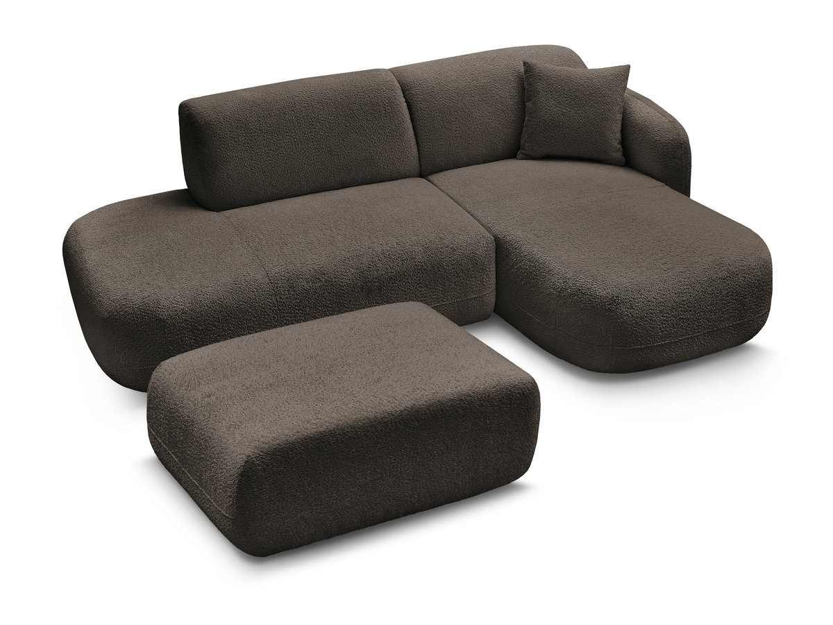 Canapé d'angle fixe modulable ANDA avec 1 méridienne, 1 chauffeuse bout de canapé et 1 pouf