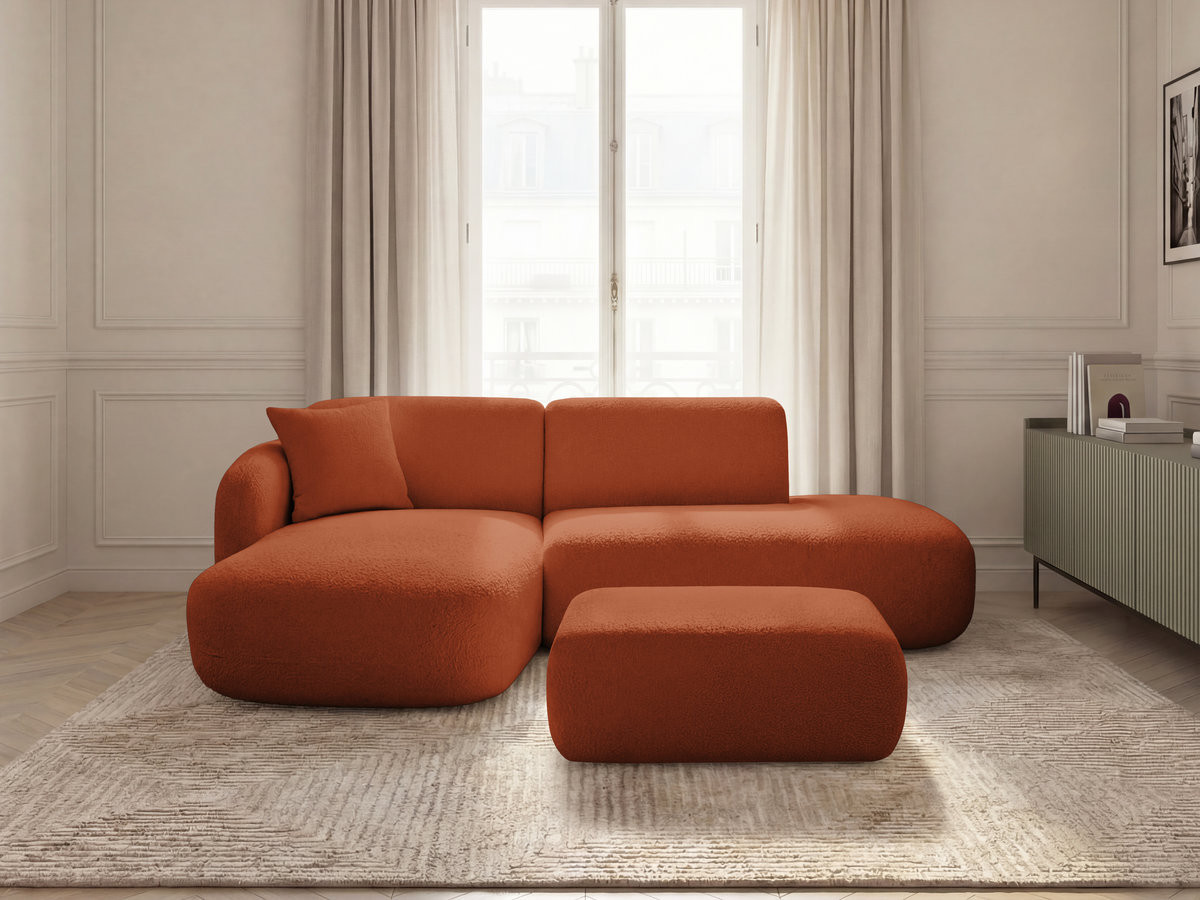 Canapé d'angle fixe modulable ANDA avec 1 méridienne, 1 chauffeuse bout de canapé et 1 pouf