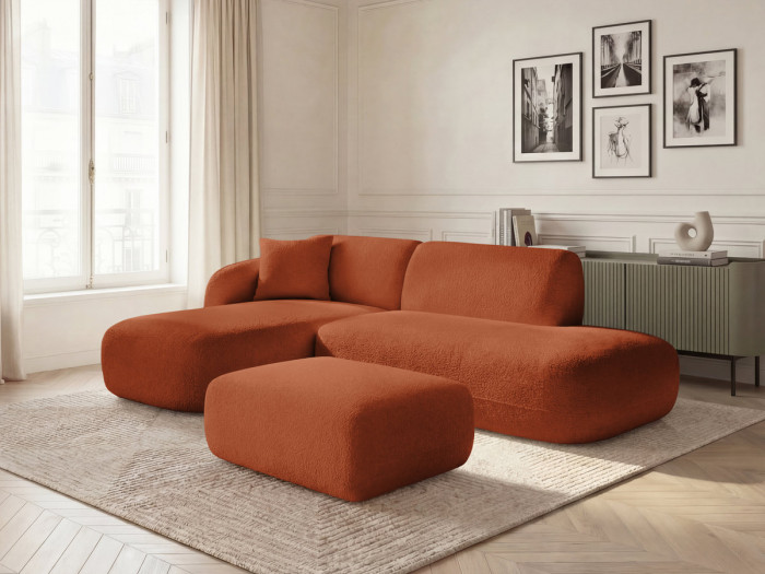 Canapé d'angle fixe modulable ANDA avec 1 méridienne, 1 chauffeuse bout de canapé et 1 pouf