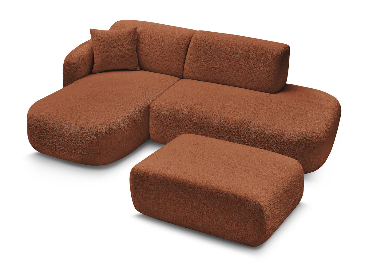 Canapé d'angle fixe modulable ANDA avec 1 méridienne, 1 chauffeuse bout de canapé et 1 pouf