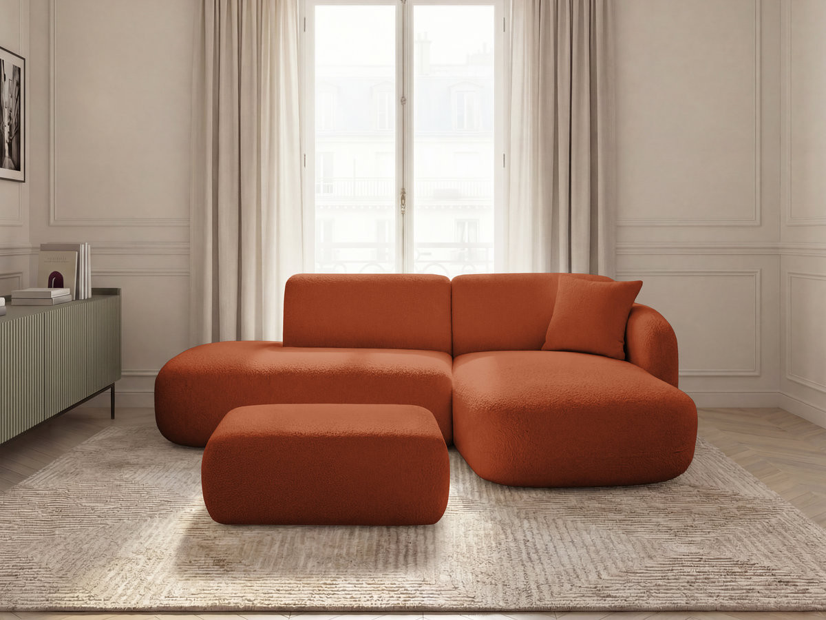 Canapé d'angle fixe modulable ANDA avec 1 méridienne, 1 chauffeuse bout de canapé et 1 pouf