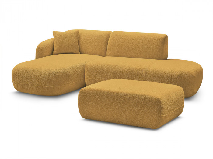 Canapé d'angle fixe modulable ANDA avec 1 méridienne, 1 chauffeuse bout de canapé et 1 pouf