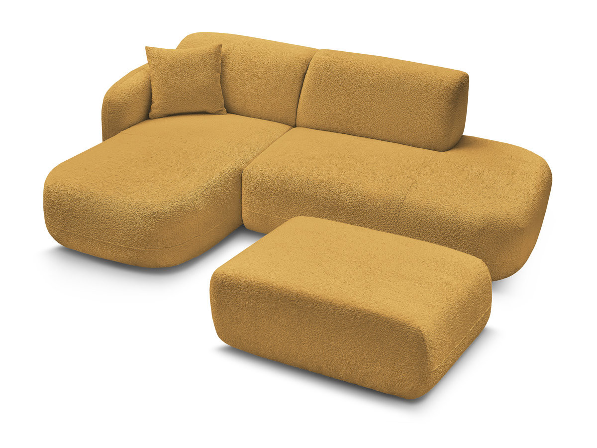 Canapé d'angle fixe modulable ANDA avec 1 méridienne, 1 chauffeuse bout de canapé et 1 pouf