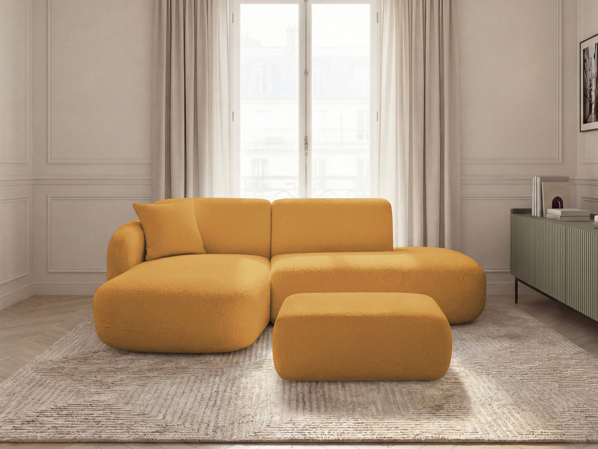 Canapé d'angle fixe modulable ANDA avec 1 méridienne, 1 chauffeuse bout de canapé et 1 pouf