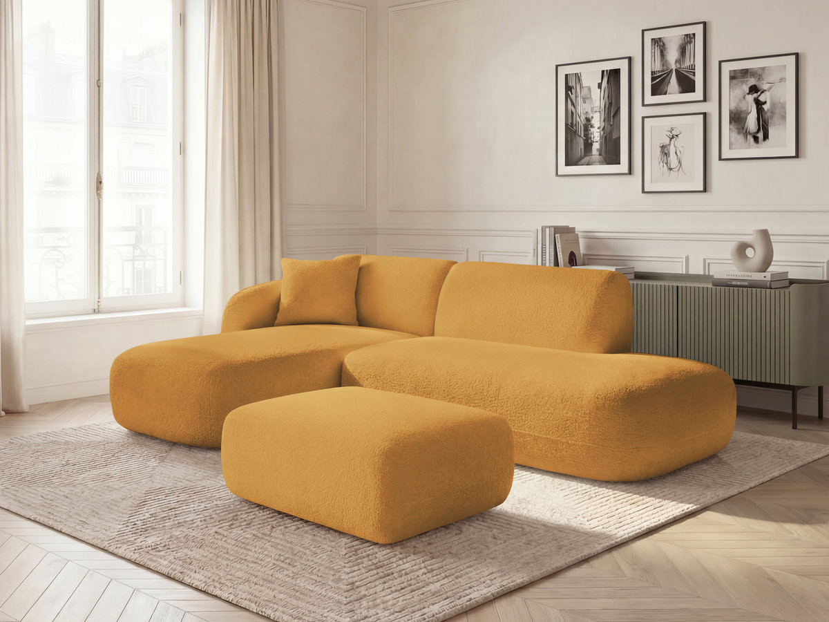 Canapé d'angle fixe modulable ANDA avec 1 méridienne, 1 chauffeuse bout de canapé et 1 pouf