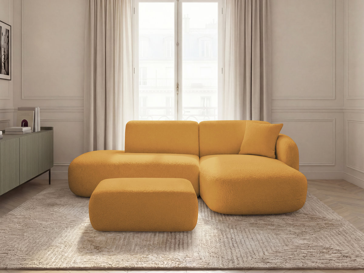 Canapé d'angle fixe modulable ANDA avec 1 méridienne, 1 chauffeuse bout de canapé et 1 pouf