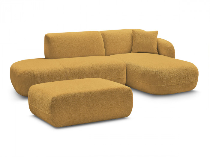 Canapé d'angle fixe modulable ANDA avec 1 méridienne, 1 chauffeuse bout de canapé et 1 pouf