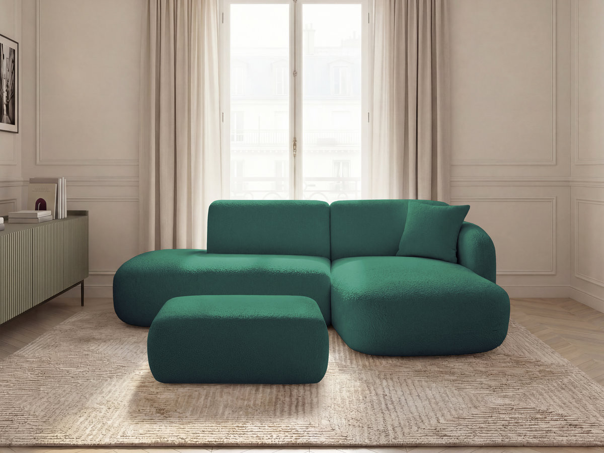 Canapé d'angle fixe modulable ANDA avec 1 méridienne, 1 chauffeuse bout de canapé et 1 pouf