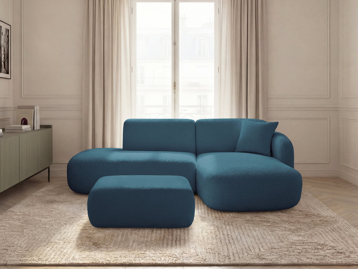 Canapé d'angle fixe modulable ANDA avec 1 méridienne, 1 chauffeuse bout de canapé et 1 pouf