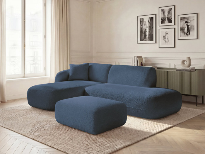 Canapé d'angle fixe modulable ANDA avec 1 méridienne, 1 chauffeuse bout de canapé et 1 pouf