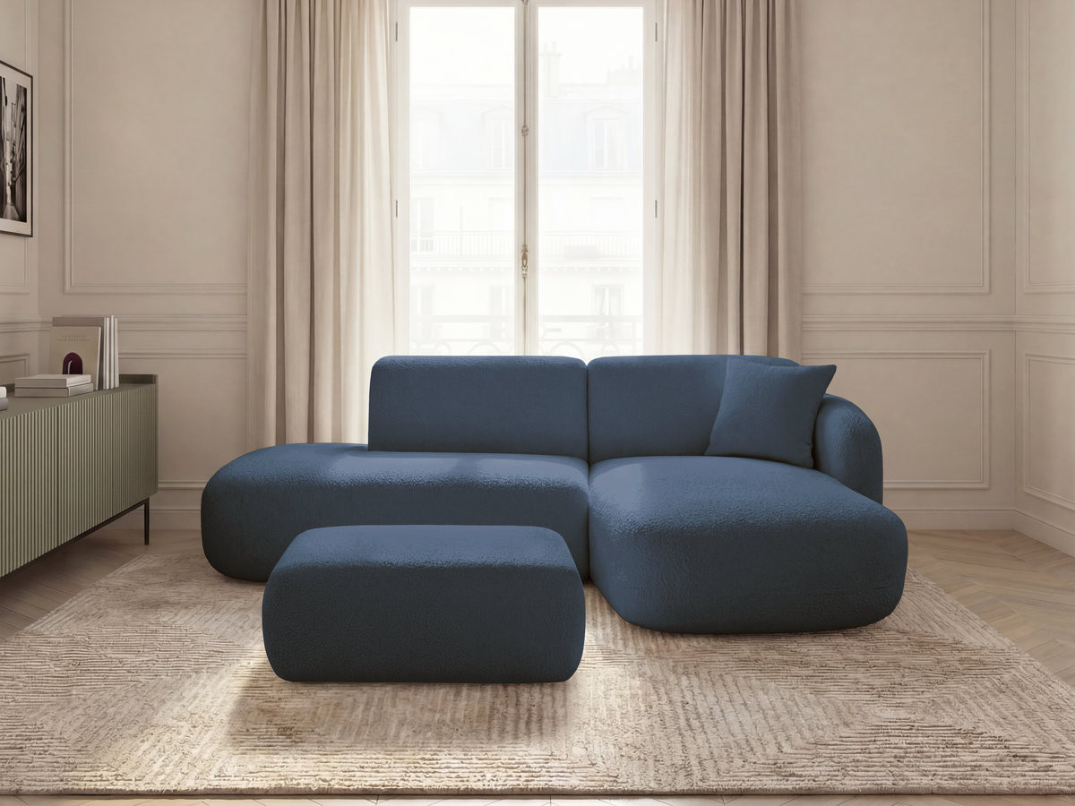 Canapé d'angle fixe modulable ANDA avec 1 méridienne, 1 chauffeuse bout de canapé et 1 pouf