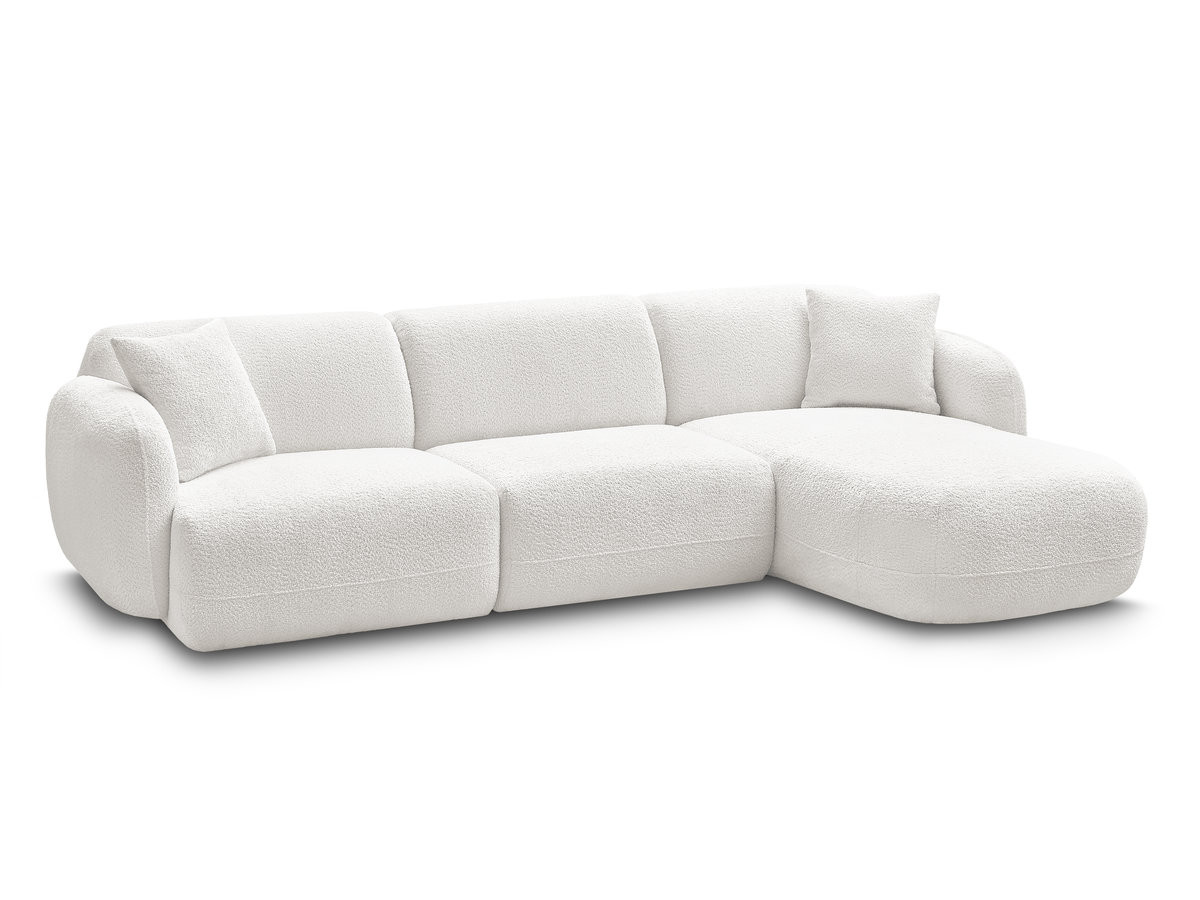 canapé d'angle fixe modulable anda tissu chenille de couleur blanc
