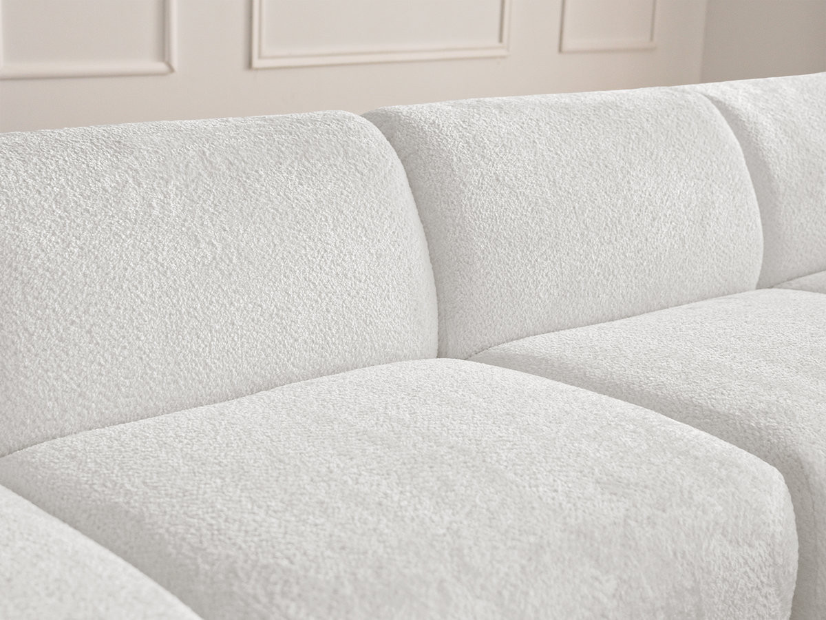 Canapé d'angle fixe modulable ANDA tissu chenille avec pouf