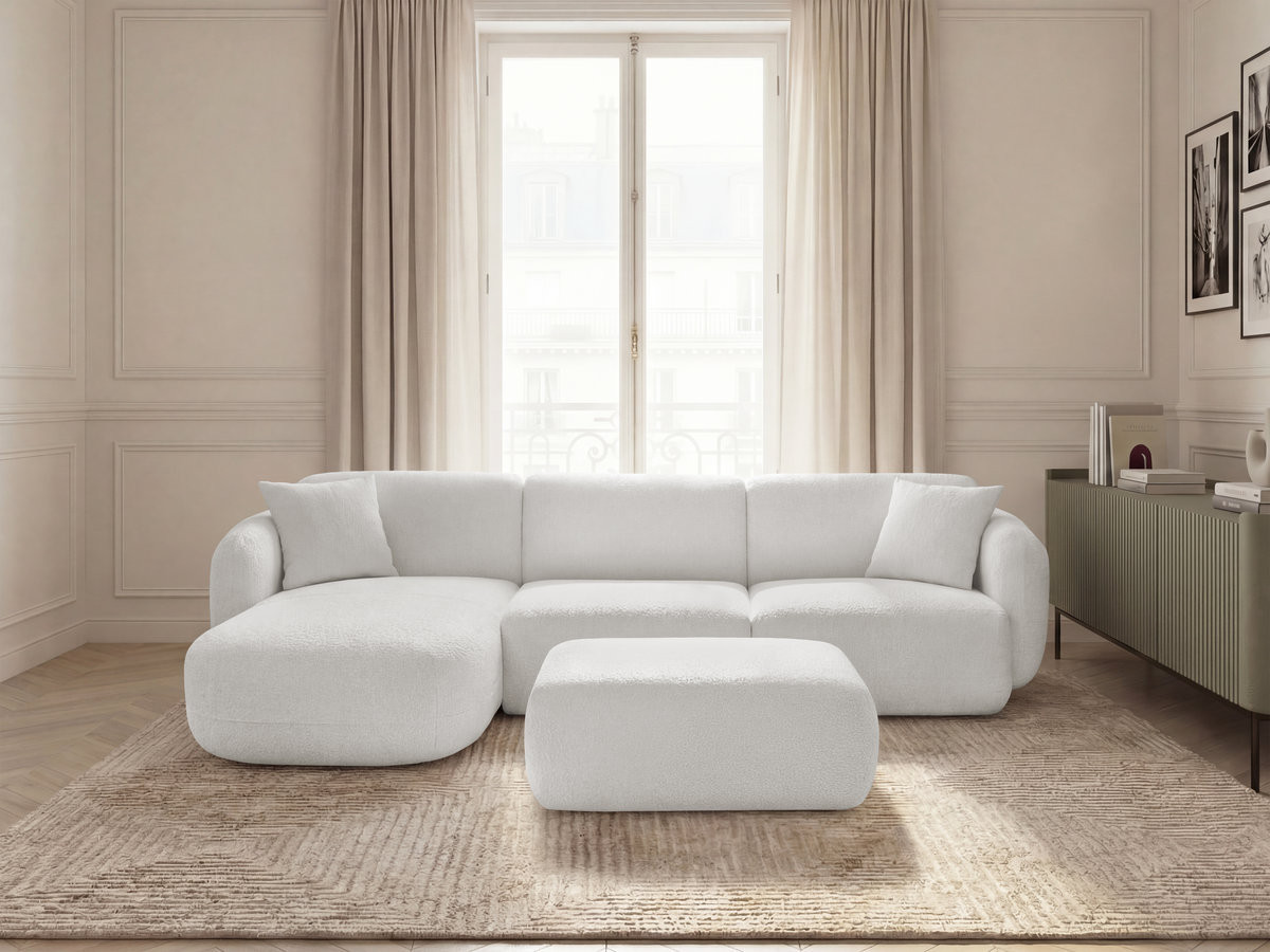 Canapé d'angle modulable ANDA chenille avec pouf blanc — vue 4