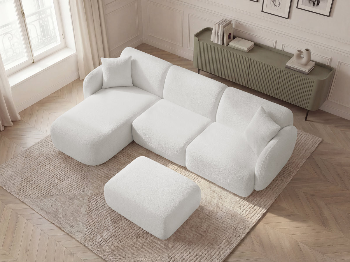 Canapé d'angle modulable ANDA chenille avec pouf blanc — vue 5