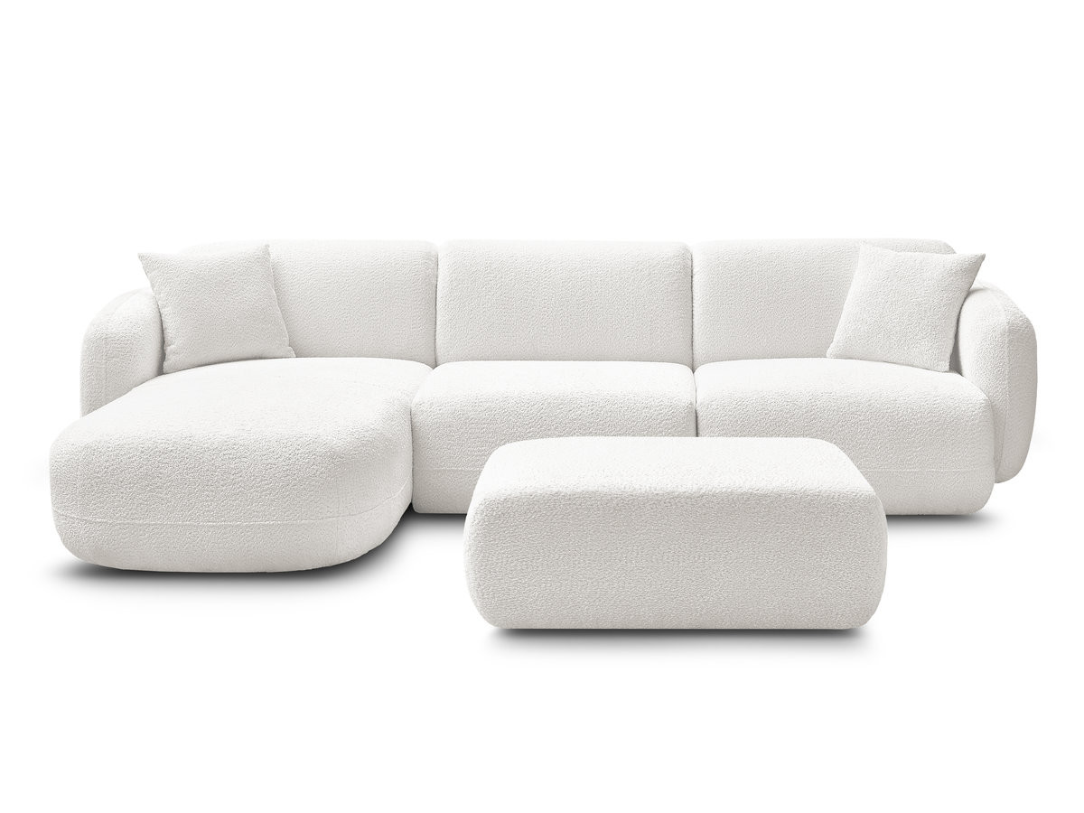 Canapé d'angle fixe modulable ANDA tissu chenille avec pouf