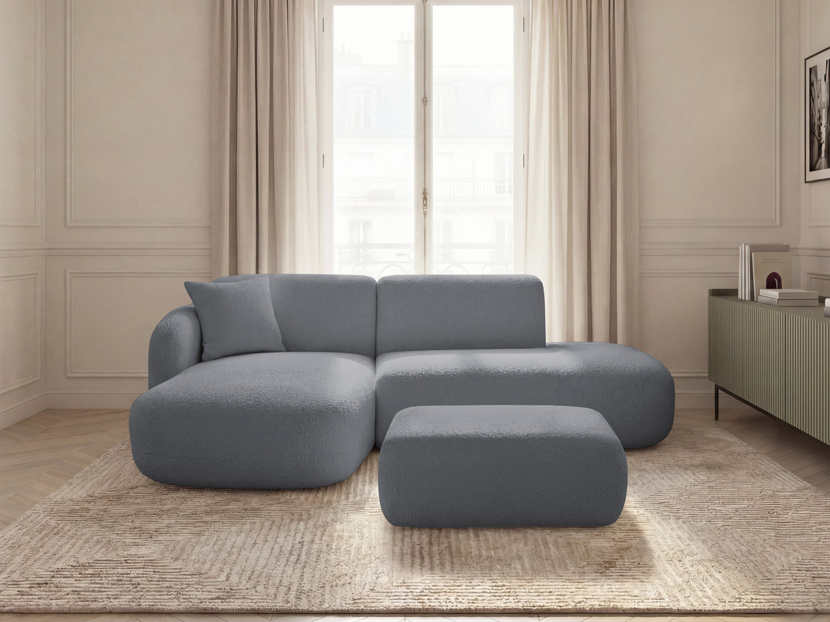 Canapé d'angle fixe modulable ANDA avec 1 méridienne, 1 chauffeuse bout de canapé et 1 pouf