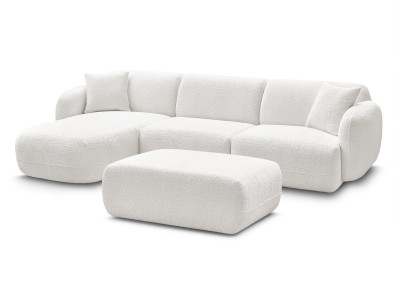 Canapé d'angle fixe modulable ANDA tissu chenille avec pouf